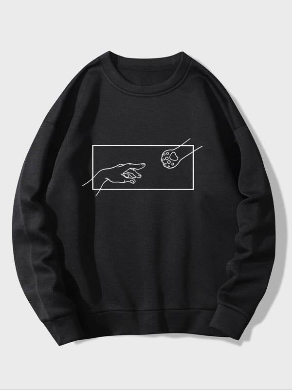 Loose Fit Print Round Neck Casual Long Sleeve Top Fall & Winter Daily Going Out T-Shirts, Hoodie, Sweatshirt - T-Shirt, Sweatshirt, Hoodie