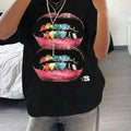 Mouth Print Round Neck Casual Drop Shoulder Short Sleeve Summer Clothes Daily T-Shirts, Hoodie, Sweatshirt - T-Shirt, Sweatshirt, Hoodie