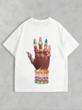 Multicolor Hand Print Drop Shoulder Casual Crew Neck Daily Vacation Outdoor Summer T-Shirts, Hoodie, Sweatshirt - T-Shirt, Sweatshirt, Hoodie