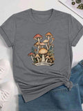 Mushroom Print Round Neck Casual Short Sleeve Crew Neck Daily Clothes All Seasons Top T-Shirts, Hoodie, Sweatshirt - T-Shirt, Sweatshirt, Hoodie
