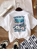 National Park Landscape & Letter Print Round Neck Vintage Casual Drop Shoulder Short Sleeve Daily Summer T-Shirts, Hoodie, Sweatshirt - T-Shirt, Sweatshirt, Hoodie