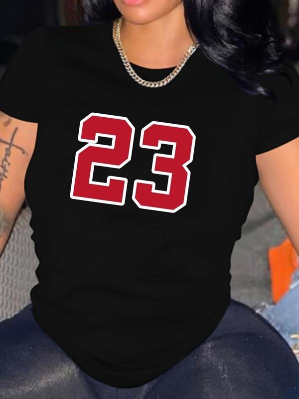 Number "23" Print Short Sleeve Round Neck Causal Preppy Summer Top Daily Teen T-Shirts, Hoodie, Sweatshirt - T-Shirt, Sweatshirt, Hoodie