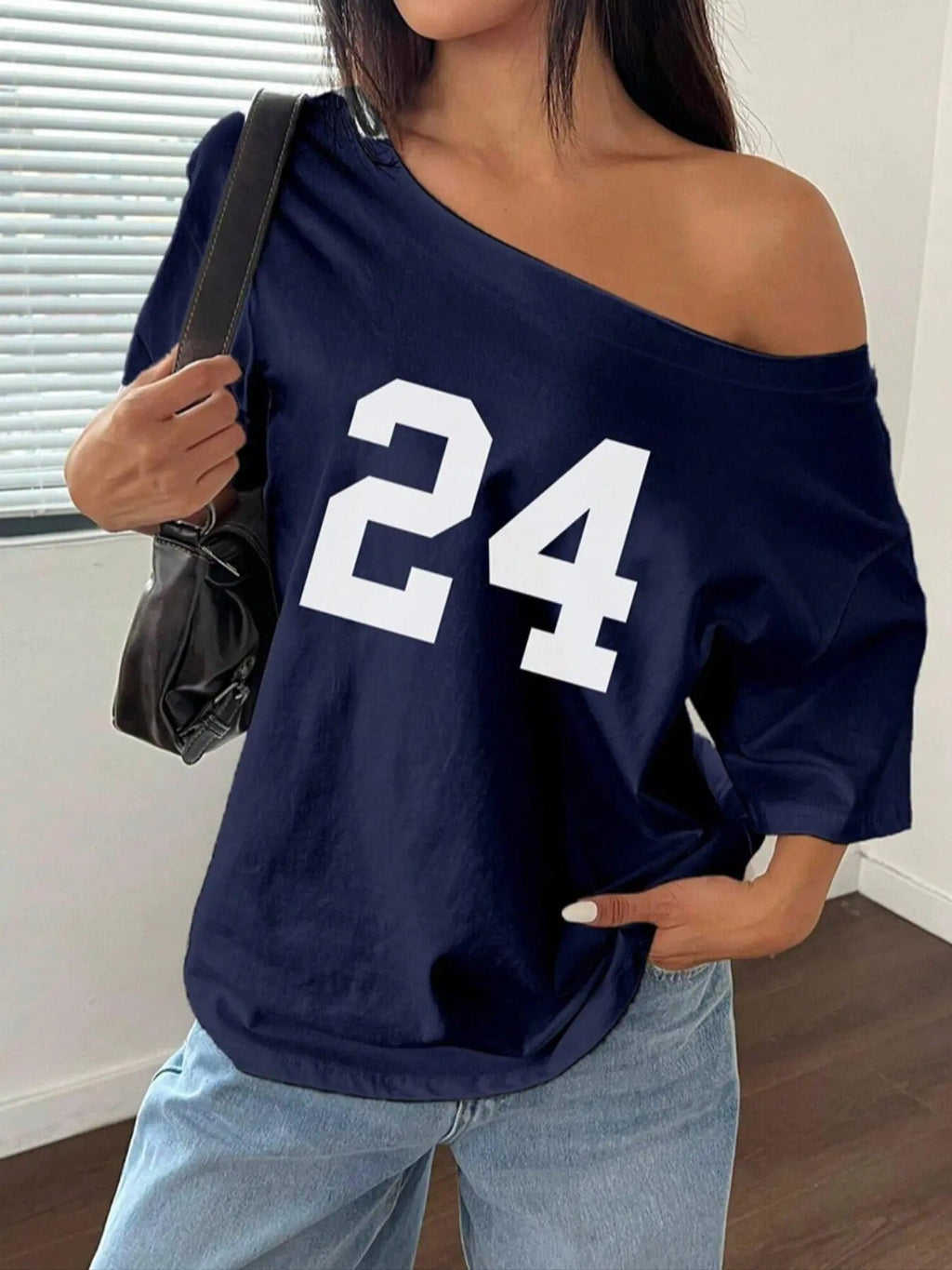 Number Print Round Neck Casual Off Shoulder Short Sleeve Summer Clothes Daily T-Shirts, Hoodie, Sweatshirt - T-Shirt, Sweatshirt, Hoodie