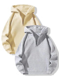 Plain Half Zipper Drop Shoulder Thermal Lined Casual Long Sleeve Zip Up Hooded Fall & Winter Clothes Daily T-Shirts, Hoodie, Sweatshirt - T-Shirt, Sweatshirt, Hoodie