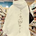 Planet Print Drop Shoulder Thermal Lined Casual Drawstring Pocket Hooded Daily Outdoor Fall & Winter T-Shirts, Hoodie, Sweatshirt - T-Shirt, Sweatshirt, Hoodie