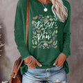 Plants & Letter Print Round Neck Casual Long Sleeve Crew Neck Top Fall & Winter Daily T-Shirts, Hoodie, Sweatshirt - T-Shirt, Sweatshirt, Hoodie