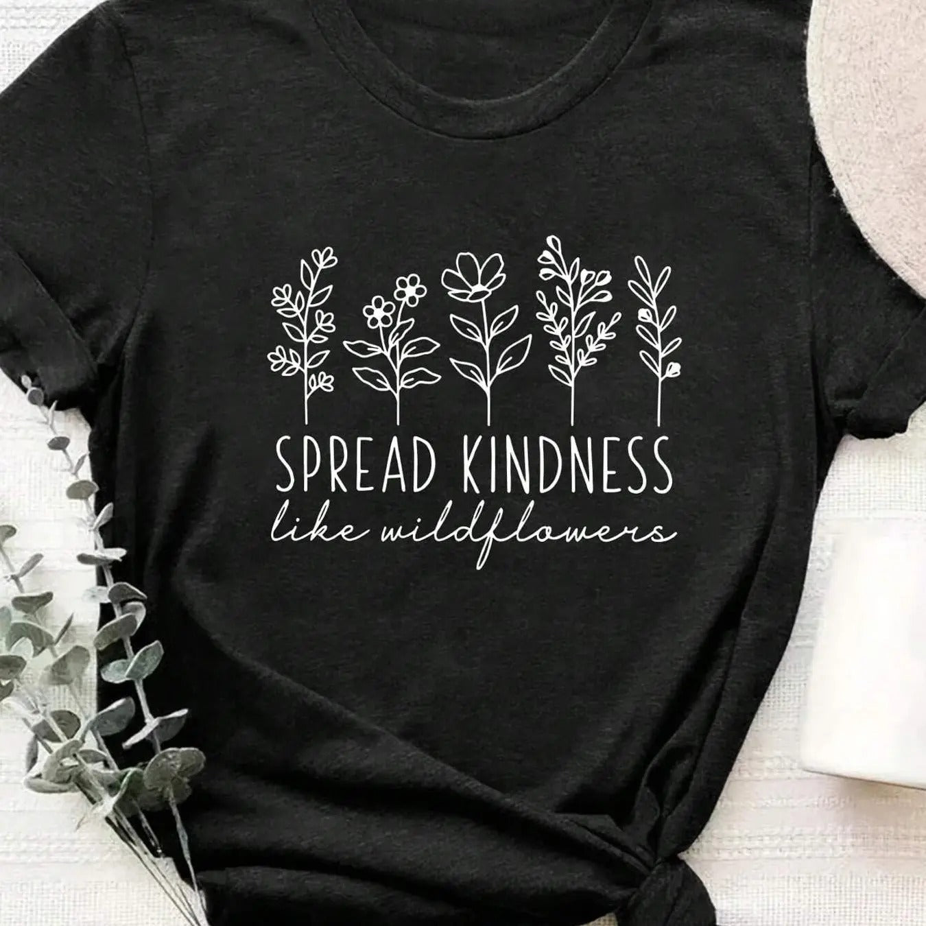 Plants & Letter Print Round Neck Casual Short Sleeve Summer Clothes Daily T-Shirts, Hoodie, Sweatshirt - T-Shirt, Sweatshirt, Hoodie