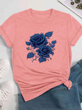 Rose Print Round Neck Casual Short Sleeve Crew Neck Daily Clothes All Seasons T-Shirts, Hoodie, Sweatshirt - T-Shirt, Sweatshirt, Hoodie