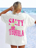 Salt & Tequila & Cactus Print Round Neck Casual Short Sleeve Crew Neck Summer Top Daily T-Shirts, Hoodie, Sweatshirt - T-Shirt, Sweatshirt, Hoodie