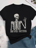 Skeleton & Letter Print Round Neck Vintage Casual Short Sleeve Daily Summer Outfitstyle{N002}2 T-Shirts, Hoodie, Sweatshirt - T-Shirt, Sweatshirt, Hoodie