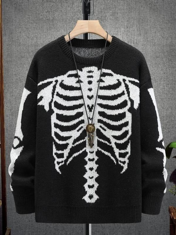 Skeleton Print Drop Shoulder Casual Long Sleeve Round Neck Jumper Fall & Winter ' Knitwear Daily T-Shirts, Hoodie, Sweatshirt - T-Shirt, Sweatshirt, Hoodie