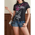 Slim Gothic Tops Retro Abstract Print Short Sleeve Round Neck Grunge Streetwear Womenswear Polyester T-Shirts, Hoodie, Sweatshirt - T-Shirt, Sweatshirt, Hoodie