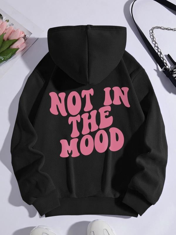 Slogan Drawstring Drop Shoulder Casual Pocket Hooded Daily Outdoor Streetwear T-Shirts, Hoodie, Sweatshirt - T-Shirt, Sweatshirt, Hoodie