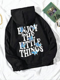 Slogan Print Drop Shoulder Drawstring Casual Printed Pocket Hooded Daily Fall & Winter Clothes T-Shirts, Hoodie, Sweatshirt - T-Shirt, Sweatshirt, Hoodie