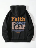 Slogan Print Drop Shoulder Casual Drawstring Pocket Hooded Daily Outdoor Clothes Fall & Winter T-Shirts, Hoodie, Sweatshirt - T-Shirt, Sweatshirt, Hoodie