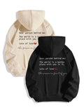 Slogan Print Drop Shoulder Casual Drawstring Pocket Hooded Daily Outdoor Fall & Winter T-Shirts, Hoodie, Sweatshirt - T-Shirt, Sweatshirt, Hoodie