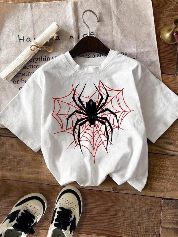 Spider Print Round Neck Casual Short Sleeve Daily Summer Clothes T-Shirts, Hoodie, Sweatshirt - T-Shirt, Sweatshirt, Hoodie