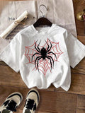 Spider Print Round Neck Casual Short Sleeve Daily Summer Clothes T-Shirts, Hoodie, Sweatshirt - T-Shirt, Sweatshirt, Hoodie