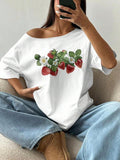 Strawberry Print Off Shoulder Casual Cap Sleeve Summer Top Daily T-Shirts, Hoodie, Sweatshirt - T-Shirt, Sweatshirt, Hoodie