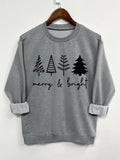 Tree & Letter Print Drop Shoulder Casual Long Sleeve Round Neck Spring & Fall Clothes Daily T-Shirts, Hoodie, Sweatshirt - T-Shirt, Sweatshirt, Hoodie