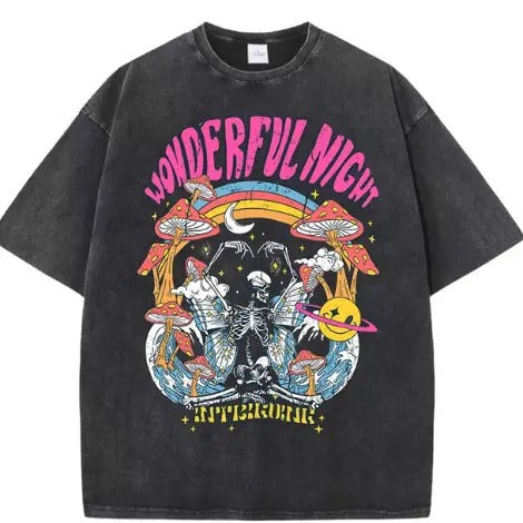 Night Skeleton Butterfly Wave Print Tops Street Loose Wash Menswear Underwear T-Shirts, Hoodie, Sweatshirt - T-Shirt, Sweatshirt, Hoodie