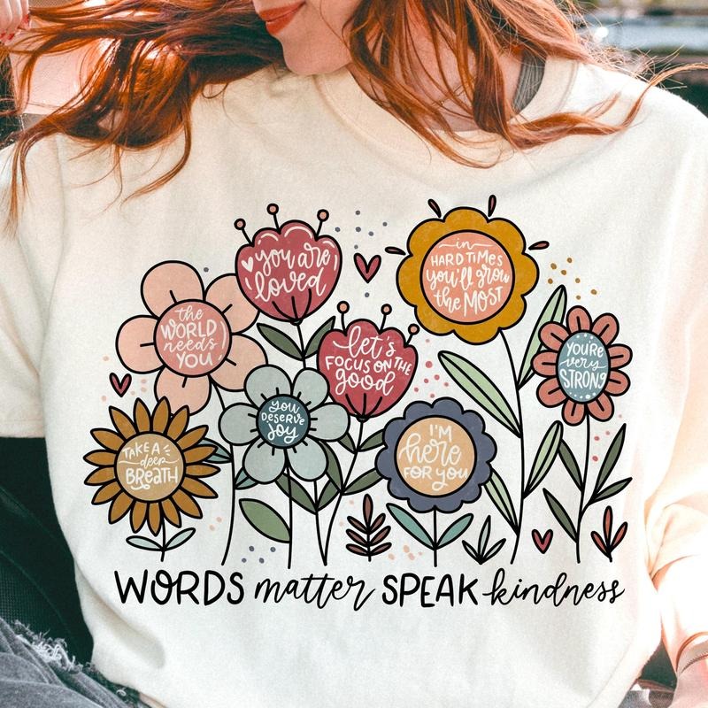 Words Matter Speak Kindness Boho Floral Shirt Flowers Inspirational Kindnes Unis Top Casual Comfort Cotton Summer T-Shirts, Hoodie, Sweatshirt - T-Shirt, Sweatshirt, Hoodie