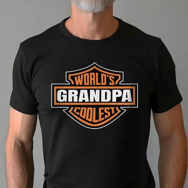 World'S Coolest Grandpa New Grandpa Announcement Motorcycle Grandpa Funny Classic Cotton T-Shirts, Hoodie, Sweatshirt - T-Shirt, Sweatshirt, Hoodie