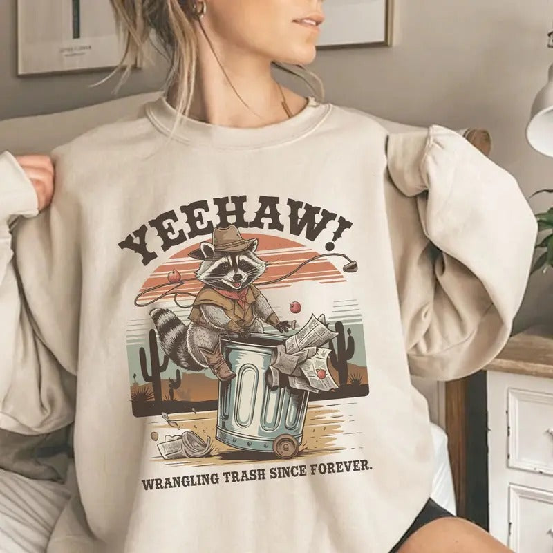 Yeehaw Wrangling Trash Since Forever Feral Racoon Racoon Cowgirl Country Side Shirt T-Shirts, Hoodie, Sweatshirt - T-Shirt, Sweatshirt, Hoodie