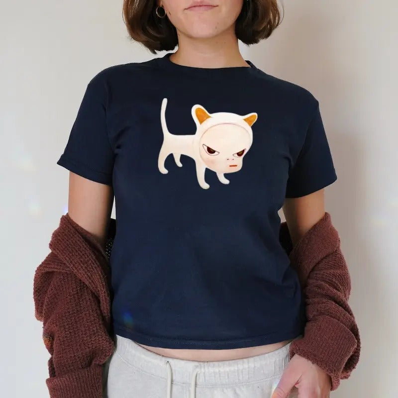 Yoshitomo Nara Art Cat Baby Japanese Art Cute Cat Baby Y2k Top Streetwear Fitted Grunge 2000s Japanese Her T-Shirts, Hoodie, Sweatshirt - T-Shirt, Sweatshirt, Hoodie