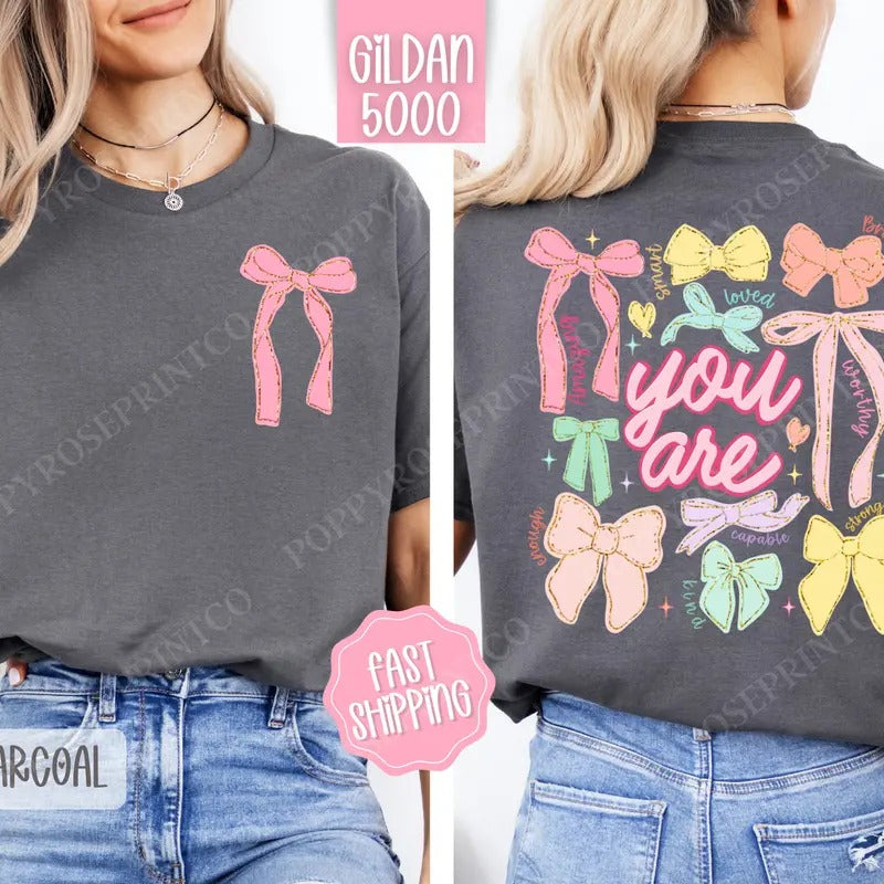 You Are Shirt Gildan Coquette Bow Religious Plus Size Christian Shirt T-Shirts, Hoodie, Sweatshirt - T-Shirt, Sweatshirt, Hoodie