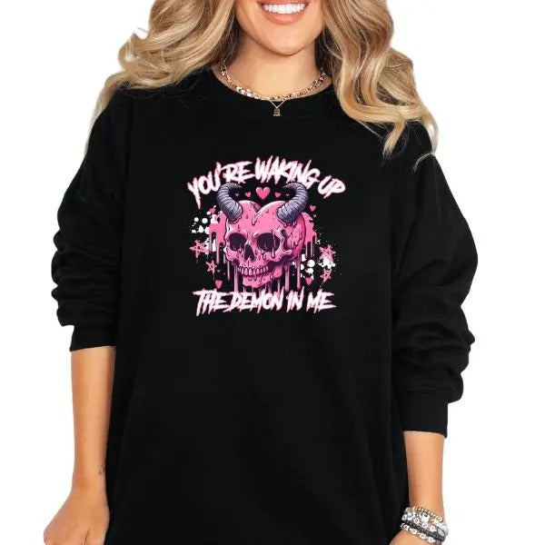 You Are Waking Up Demon Me' Grunge Casual Comfort Skulls Retro Streetwear T-Shirts, Hoodie, Sweatshirt - T-Shirt, Sweatshirt, Hoodie