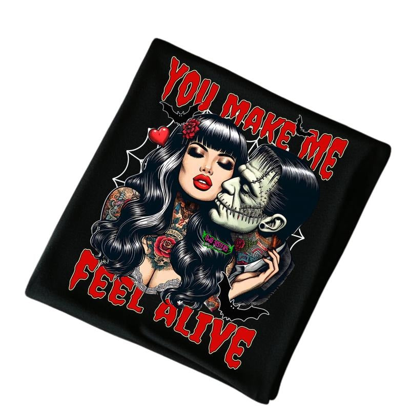 You Make Me Feel Alive Halloween Frank & Bride Spooky Vintage Grunge Skulls Retro Casual Cotton Fit Streetwear Tops T-Shirts, Hoodie, Sweatshirt - T-Shirt, Sweatshirt, Hoodie