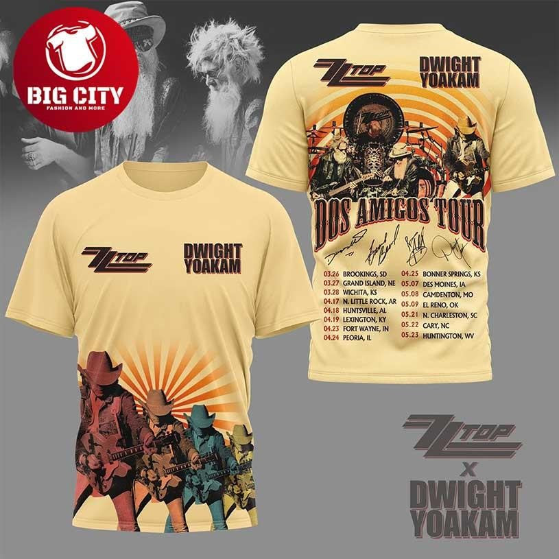 ZZ Top Dwight Yoakam Dos Amigos Tour 2026 Two Sided Shirt Unisex T-shirt, Sweatshirt, Hoodie, Long Sleeve Tee - T-Shirt, Sweatshirt, Hoodie