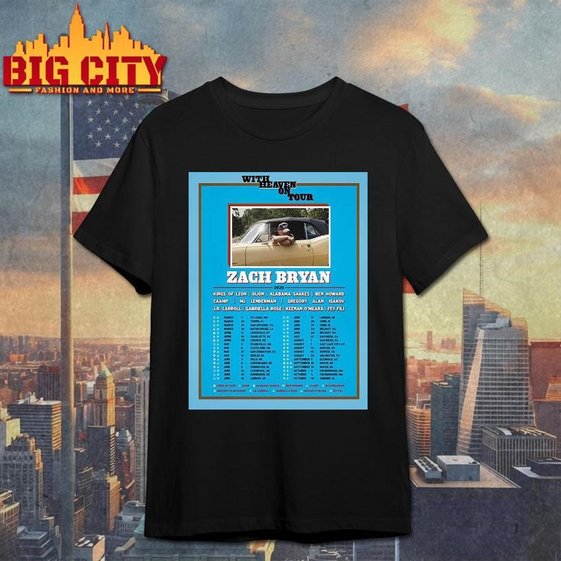 Zach Bryan With Heaven On Tour 2026 Shirt Unisex T-shirt, Sweatshirt, Hoodie, Long Sleeve Tee - T-Shirt, Sweatshirt, Hoodie