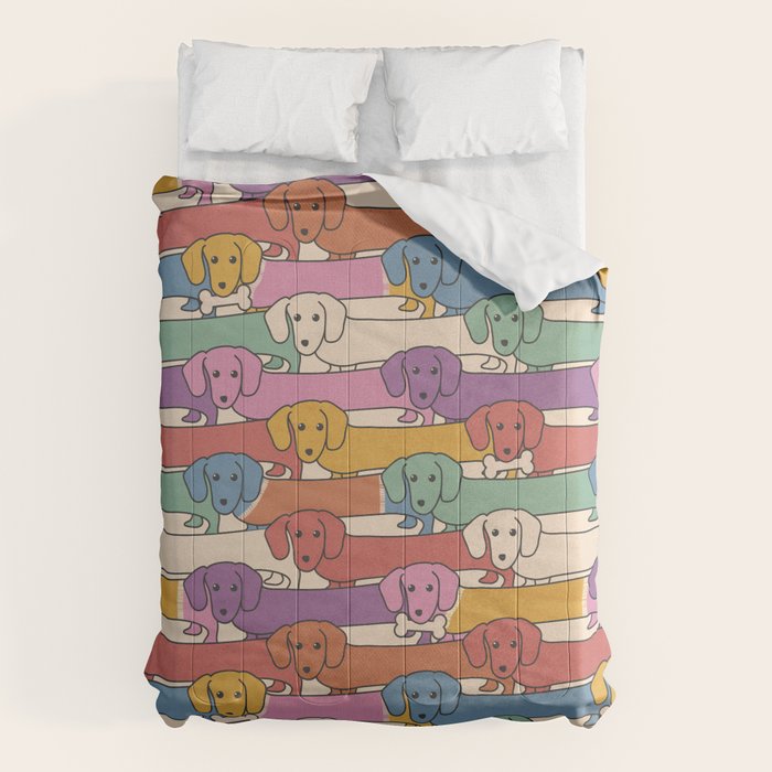 Retro Rainbow Funny Dachshunds Comforter Gallery Image 6 Unisex T-shirt, Sweatshirt, Hoodie, Long Sleeve Tee - T-Shirt, Sweatshirt, Hoodie