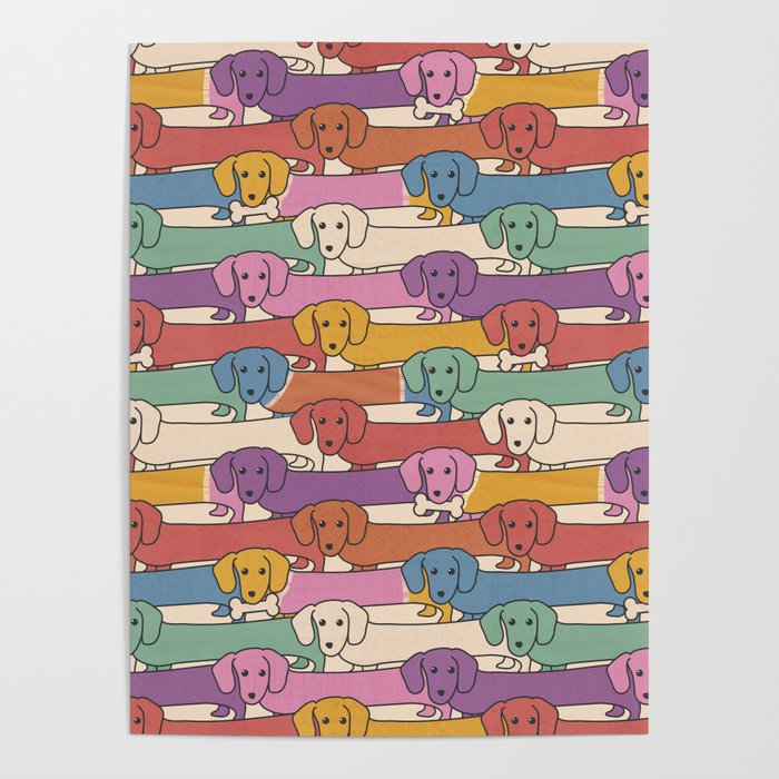 Retro Rainbow Funny Dachshunds Poster Gallery Image 4 Unisex T-shirt, Sweatshirt, Hoodie, Long Sleeve Tee - T-Shirt, Sweatshirt, Hoodie
