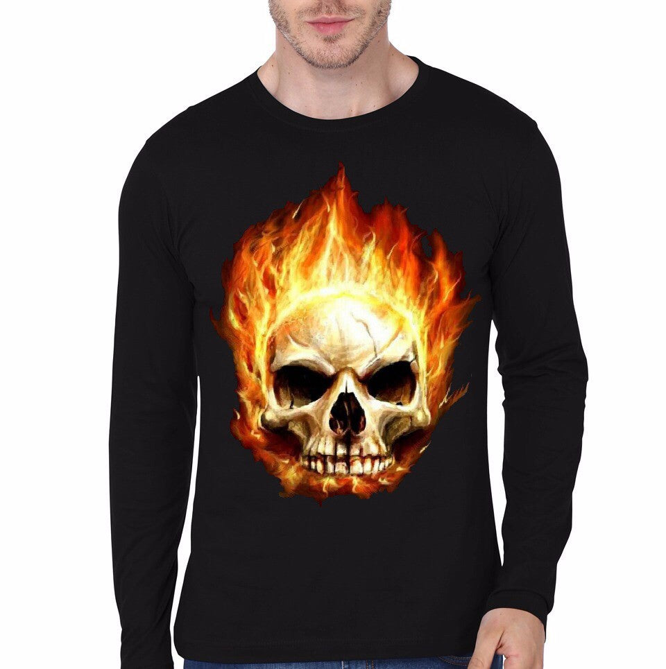 Burning Skull Black Full Sleeve T-Shirts, Hoodie, Sweatshirt - T-Shirt, Sweatshirt, Hoodie