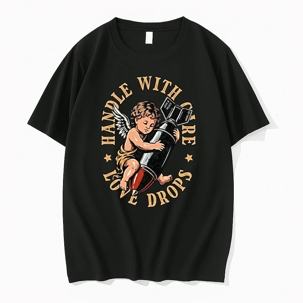 Cherub Holding A Bomb Handle With Care Love Drops 0 Tshirts Sweater Unisex T-shirt, Sweatshirt, Hoodie, Long Sleeve Tee - T-Shirt, Sweatshirt, Hoodie
