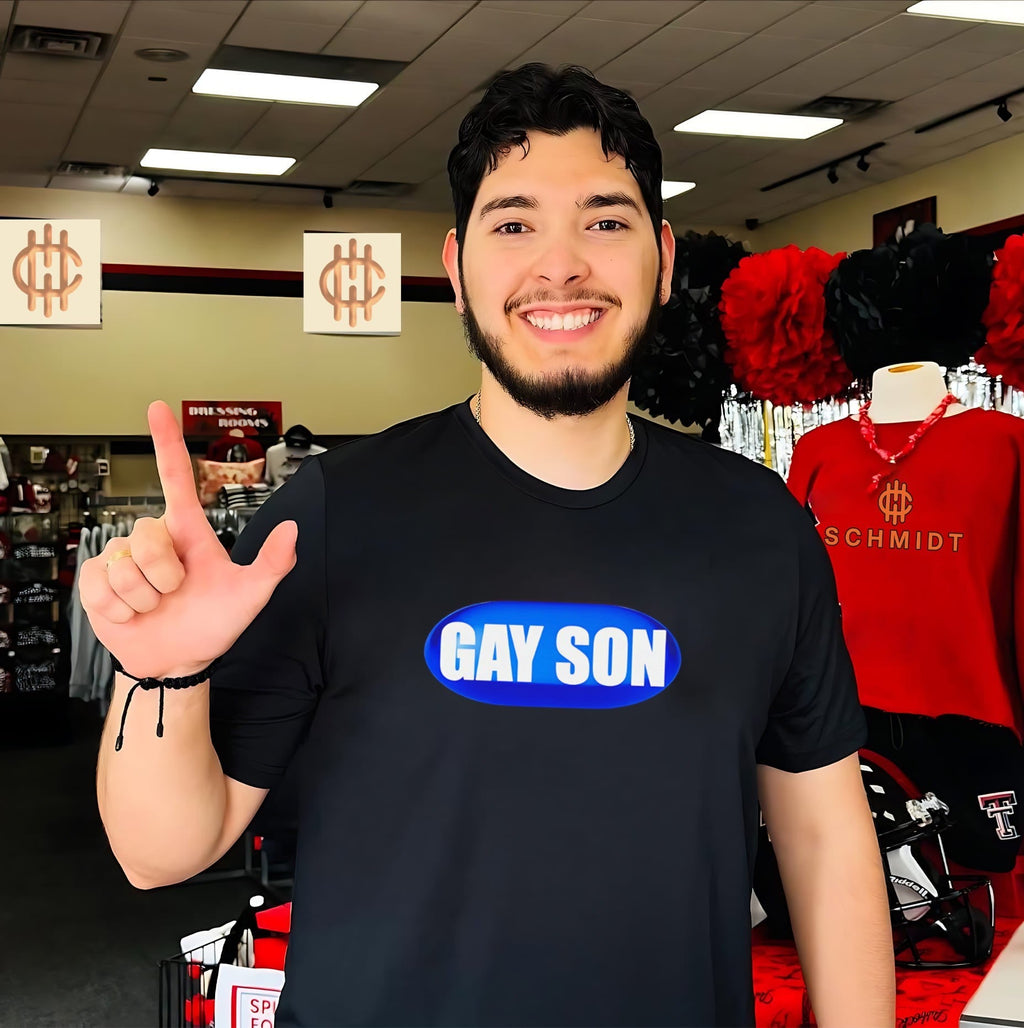 Gay son funny humor internet culture slogan shirt Unisex T-shirt, Sweatshirt, Hoodie, Long Sleeve Tee - T-Shirt, Sweatshirt, Hoodie