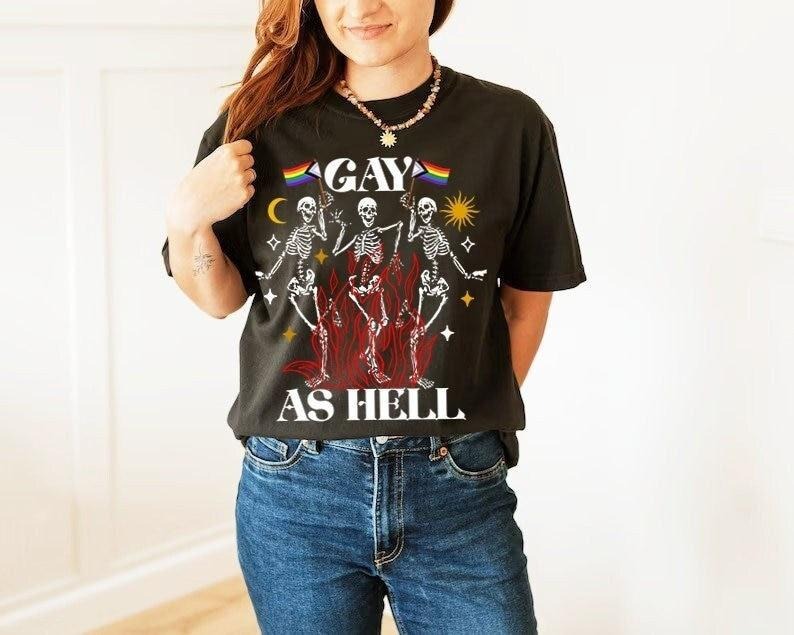 Gay As Hell Shirt Lgbtq Pride Shirt Queer Halloween Skeleton Boho Goth Gay Goth Lgbtq Anti Patriarchy Queer As Hell T-Shirts, Hoodie, Sweatshirt - T-Shirt, Sweatshirt, Hoodie