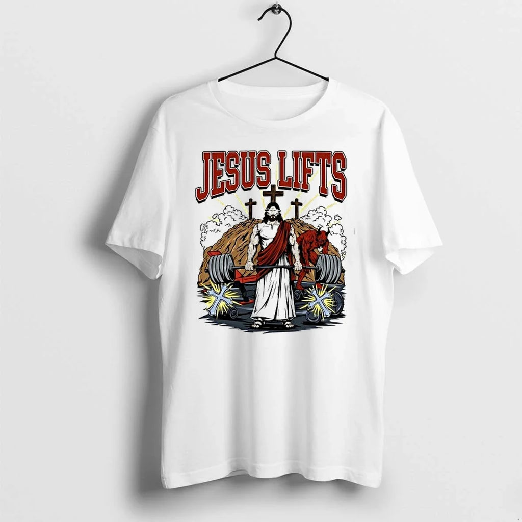 Jesus Lifts Gym Comic Style 0 Tshirts Sweater Unisex T-shirt, Sweatshirt, Hoodie, Long Sleeve Tee - T-Shirt, Sweatshirt, Hoodie