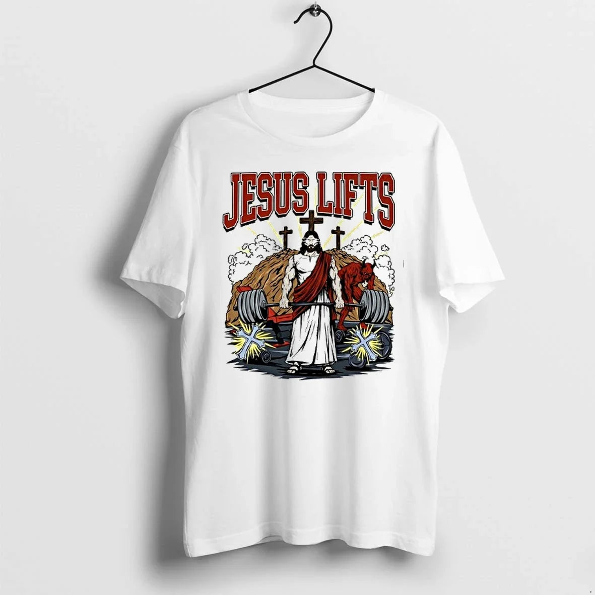 Jesus Lifts Gym Comic Style 0 Tshirts Sweater Unisex T-shirt, Sweatshirt, Hoodie, Long Sleeve Tee - T-Shirt, Sweatshirt, Hoodie