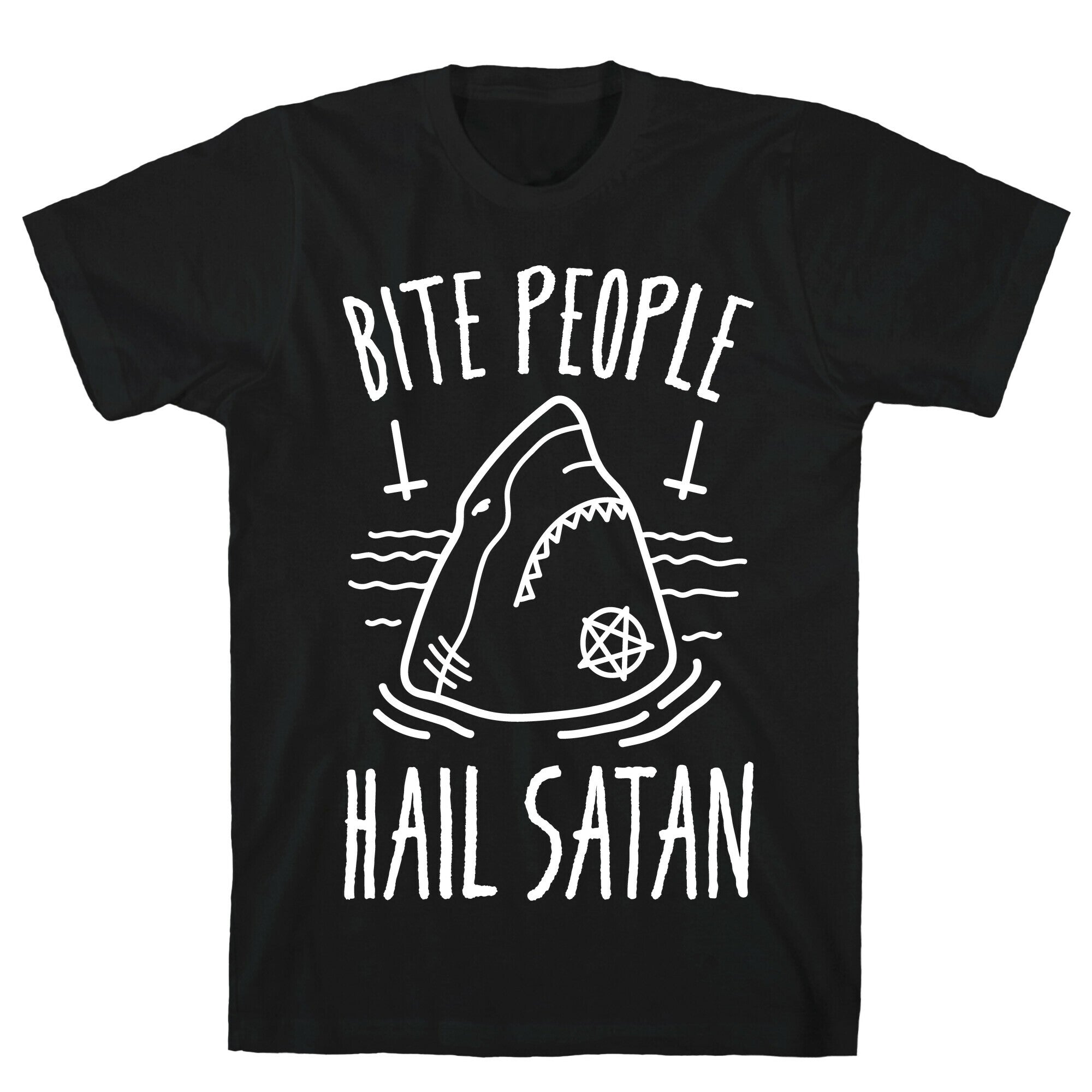 Bite People Hail Satan Shark (White) T-Shirts, Hoodie, Sweatshirt - T-Shirt, Sweatshirt, Hoodie