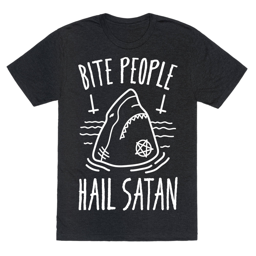 Bite People Hail Satan Shark (White) Triblend T-Shirts, Hoodie, Sweatshirt - T-Shirt, Sweatshirt, Hoodie