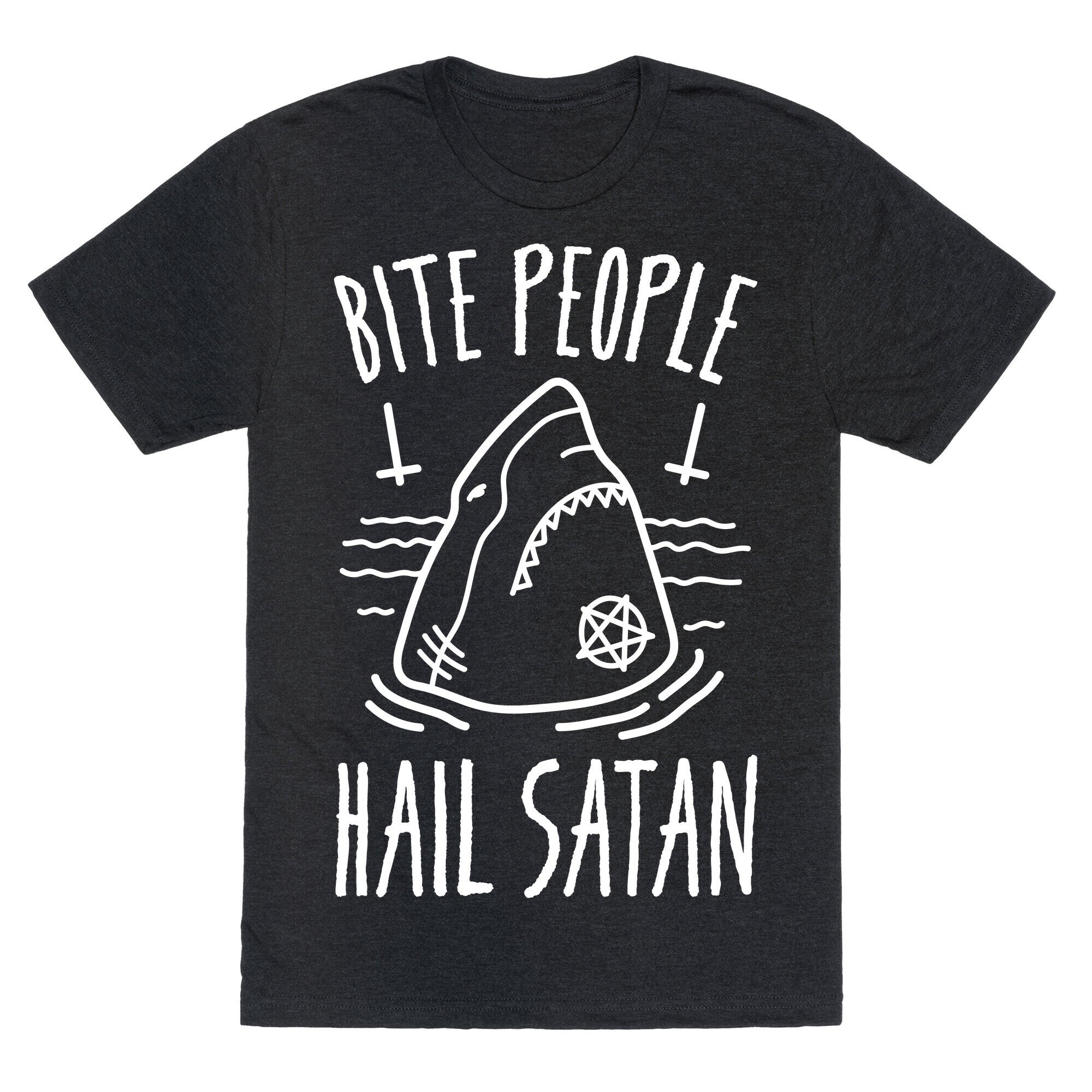Bite People Hail Satan Shark (White) Triblend T-Shirts, Hoodie, Sweatshirt - T-Shirt, Sweatshirt, Hoodie