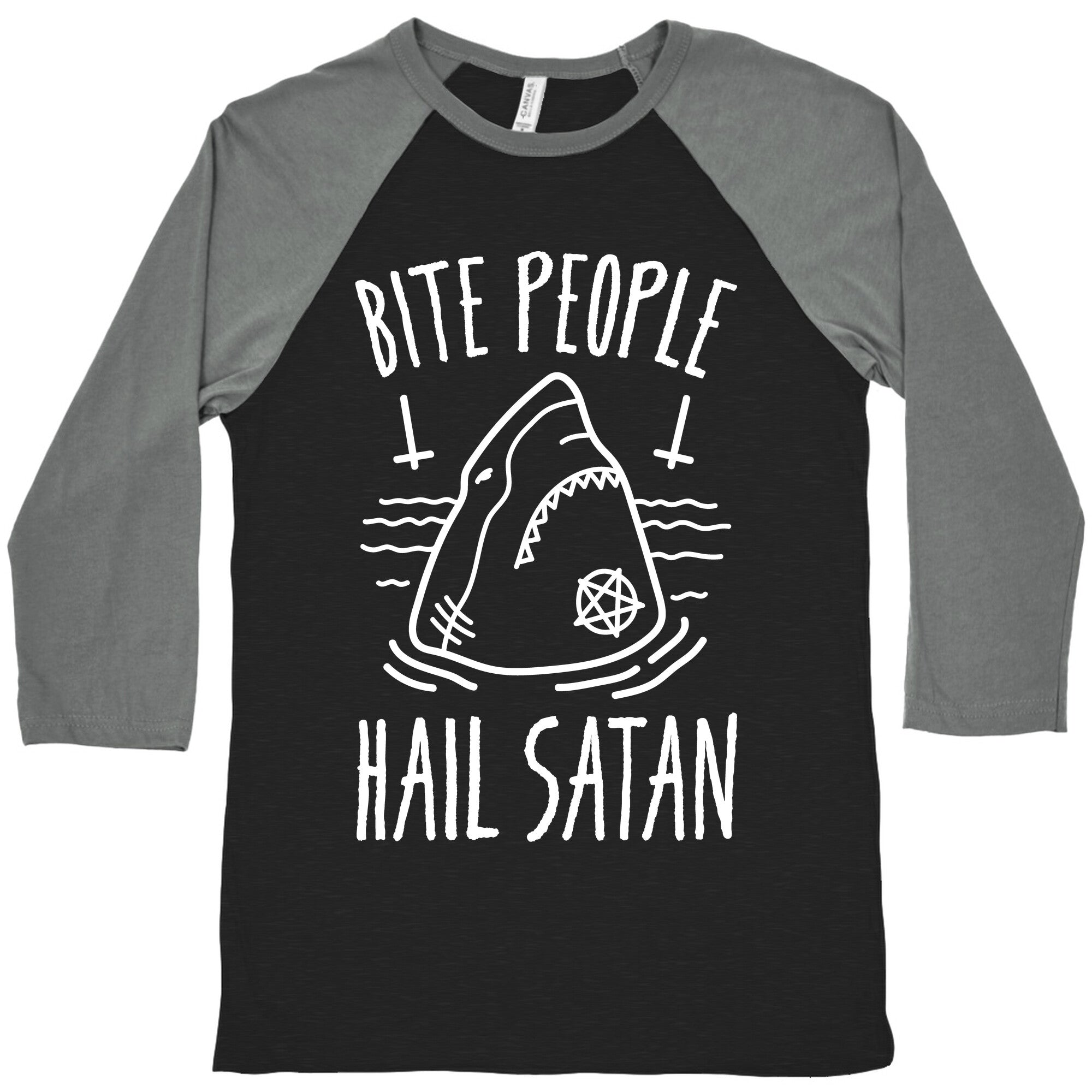 Bite People Hail Satan Shark (White) Baseball T-Shirts, Hoodie, Sweatshirt - T-Shirt, Sweatshirt, Hoodie
