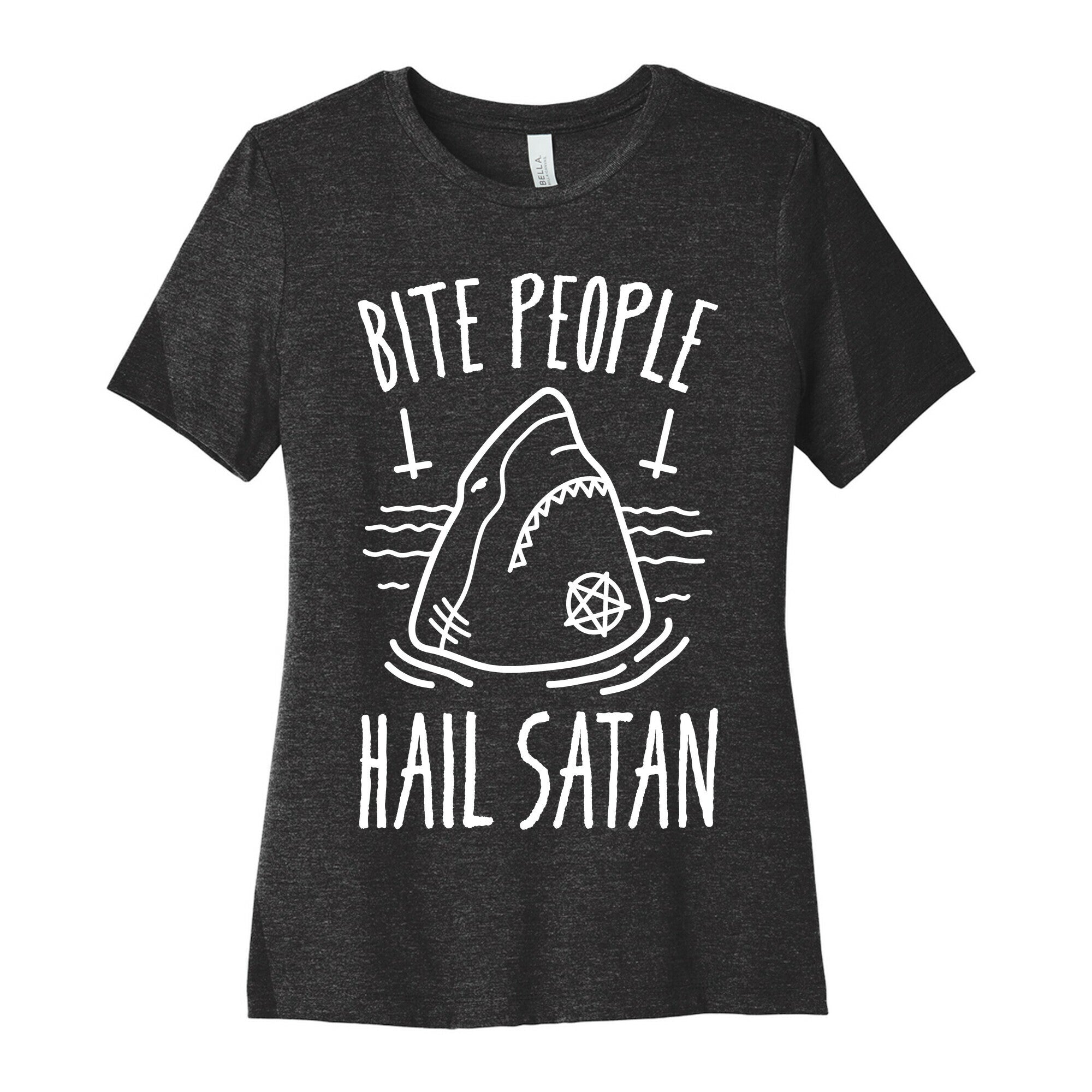 Bite People Hail Satan Shark (White) Cotton T-Shirts, Hoodie, Sweatshirt - T-Shirt, Sweatshirt, Hoodie