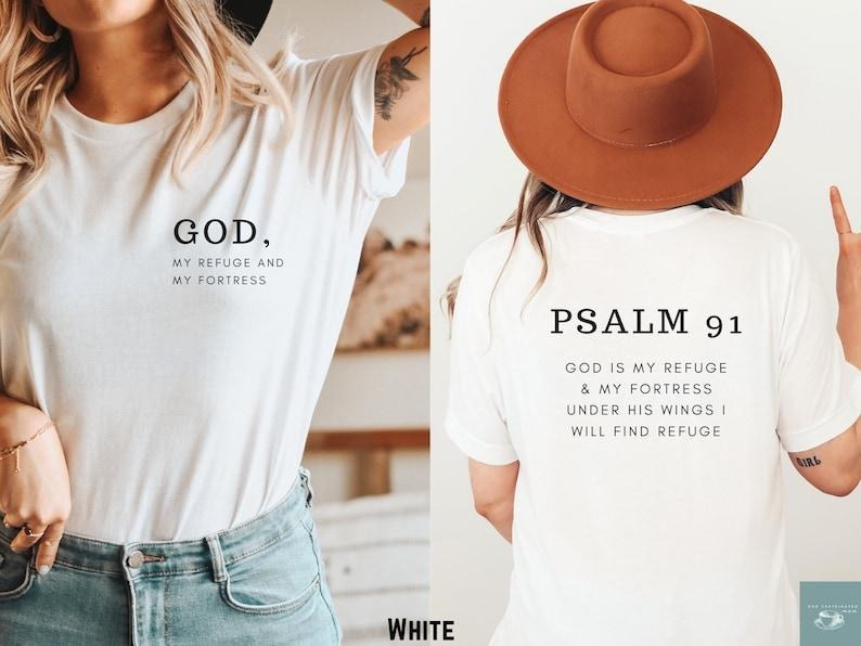 Psalm 91 Shirt Minimalist Christian Shirt Bible Verse Faith Based 2 Sides Cotton T-Shirts, Hoodie, Sweatshirt - T-Shirt, Sweatshirt, Hoodie