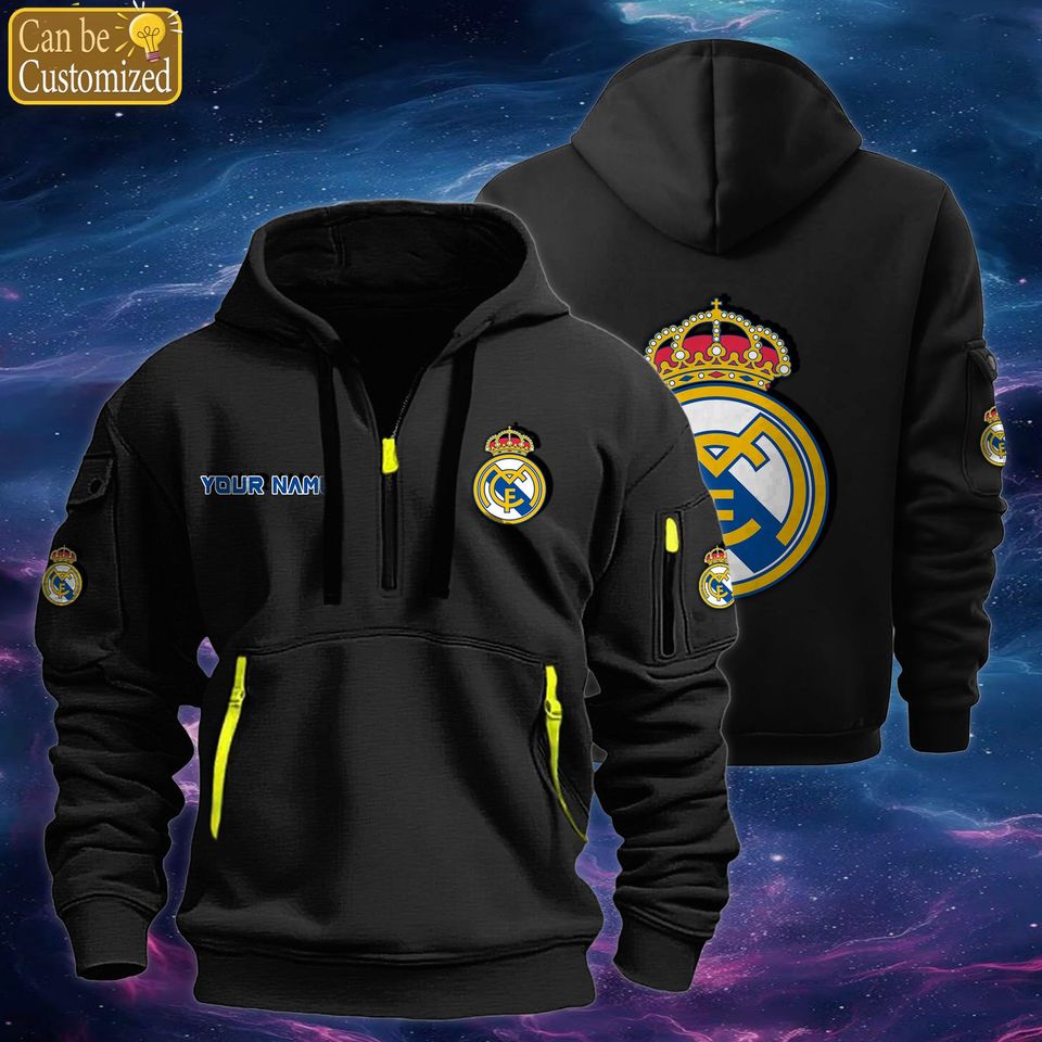 Reall Madridd Quarter Zip Hoodies  Custom Tactical Pullover Hooded Sweatshirt Unisex T-shirt, Sweatshirt, Hoodie, Long Sleeve Tee - T-Shirt, Sweatshirt, Hoodie
