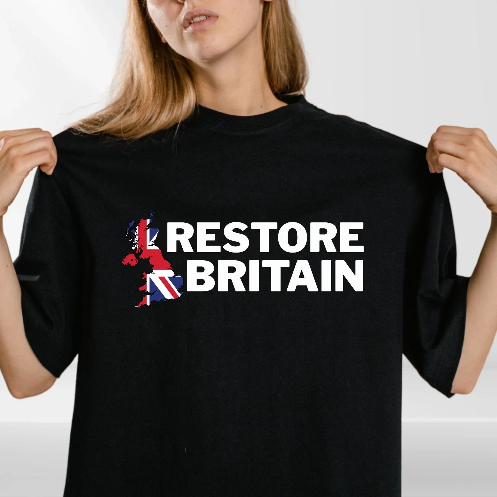 Restore Britain T Shirt Rupert Lowe Politics Patriot British Anti Labour Top Tee Unisex T-shirt, Sweatshirt, Hoodie, Long Sleeve Tee - T-Shirt, Sweatshirt, Hoodie